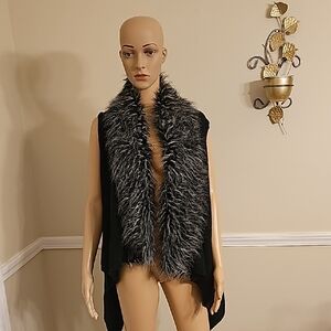 Ashley Stewart Black and Gray Faux Fur Vest